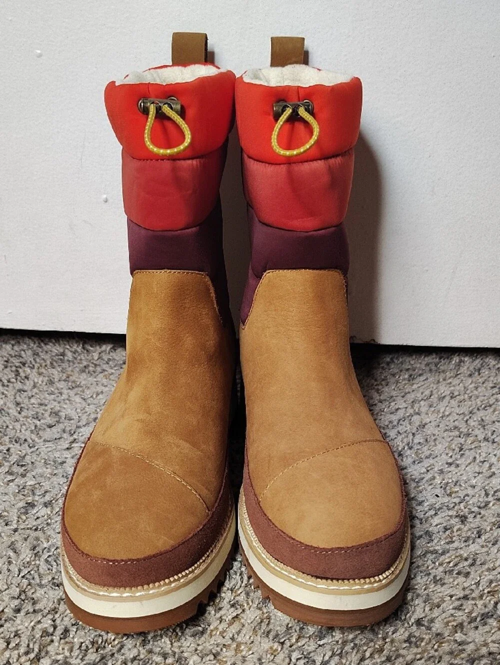 Toms Tan, Red and Burgundy Insulated Winter Boots